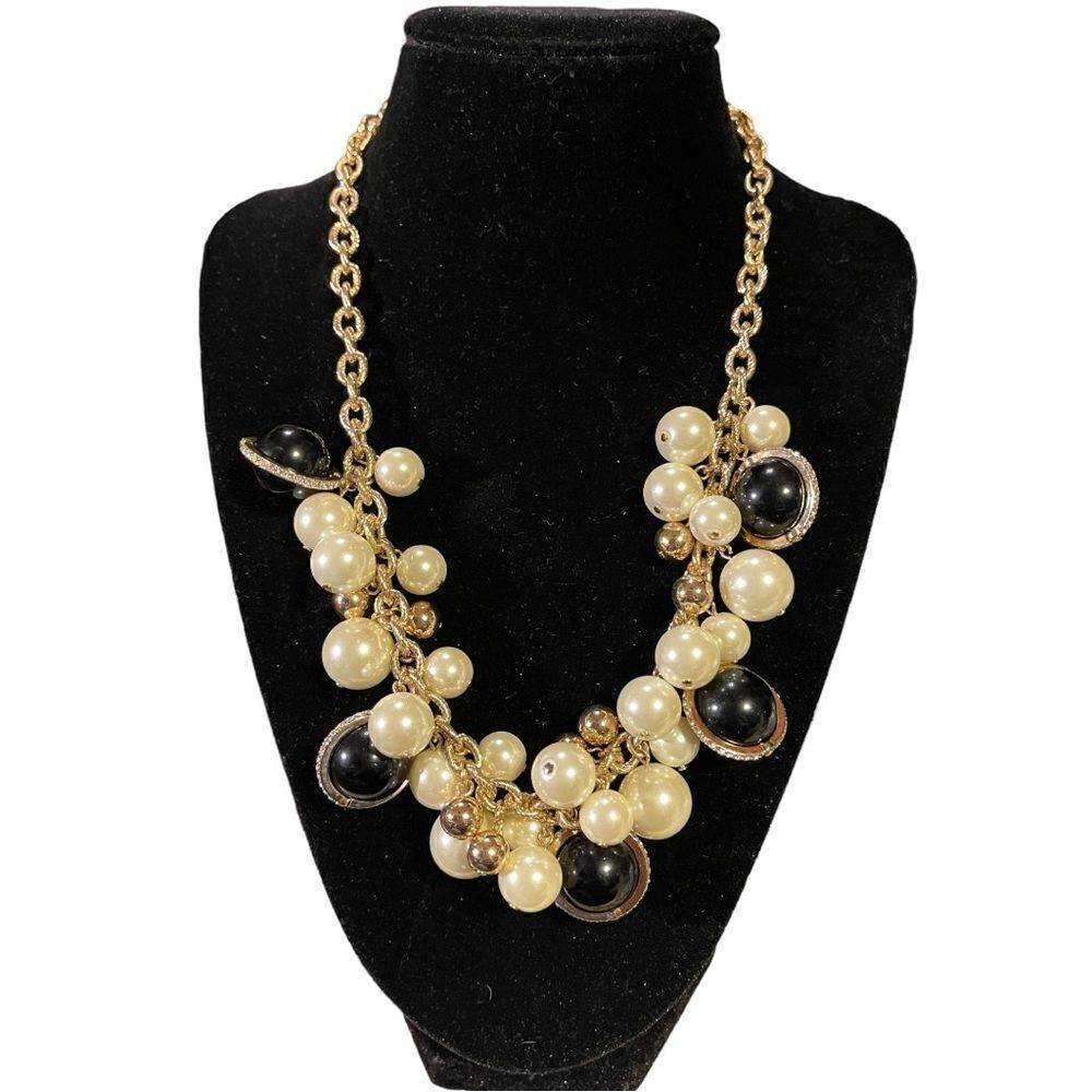 NWT Charter Club Gold-Tone Pave, Imitation Pearl & Bead Shaky Collar Necklace
